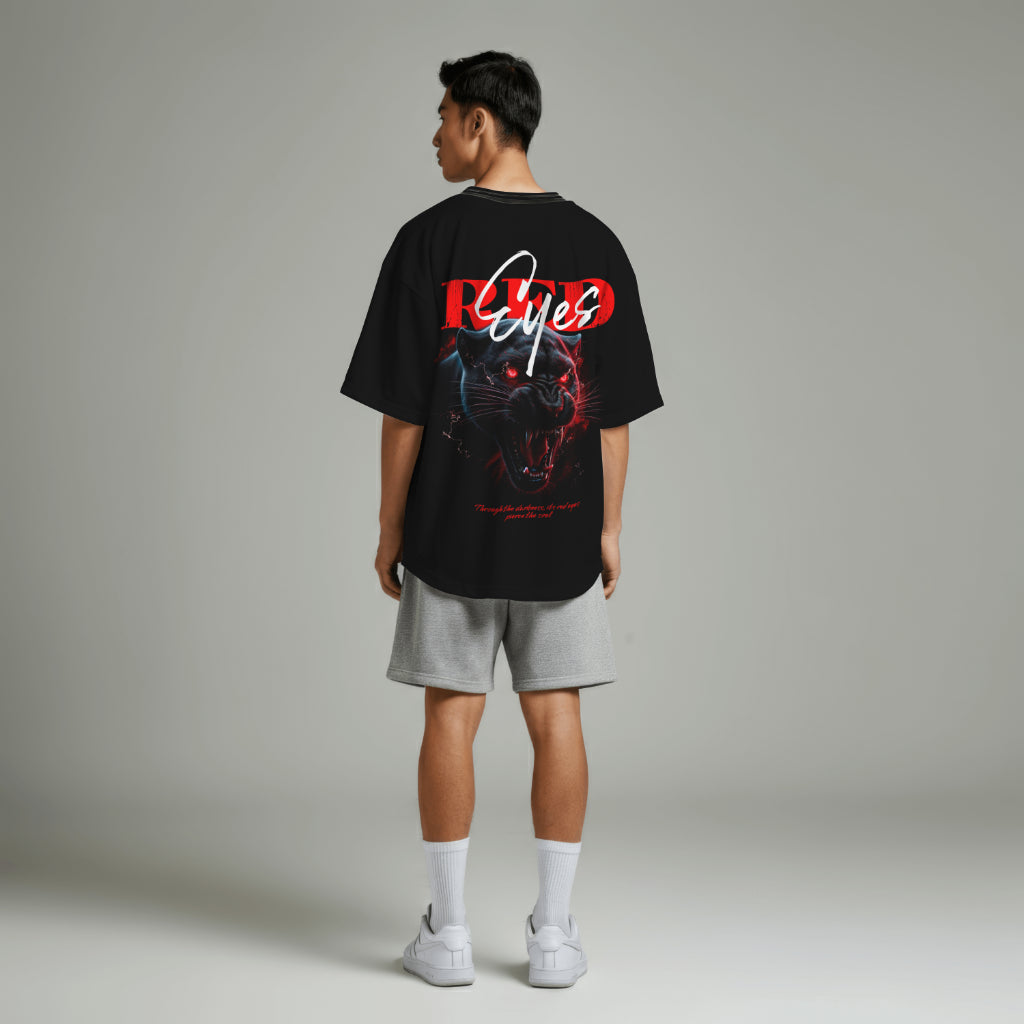Red Eyes Fierce Panther T-Shirt – Bold Graphic Oversized Tee for Men & Women