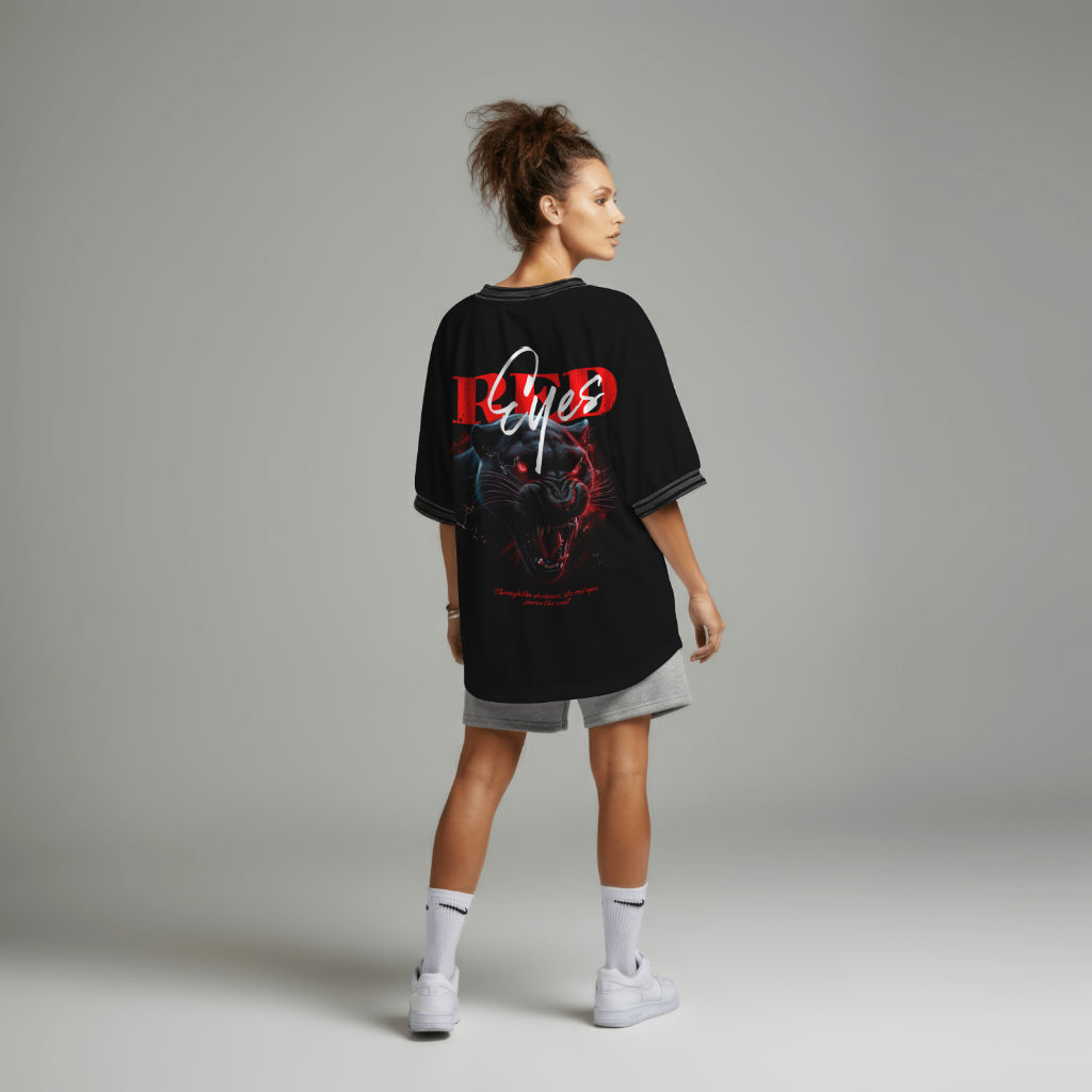 Red Eyes Fierce Panther T-Shirt – Bold Graphic Oversized Tee for Men & Women