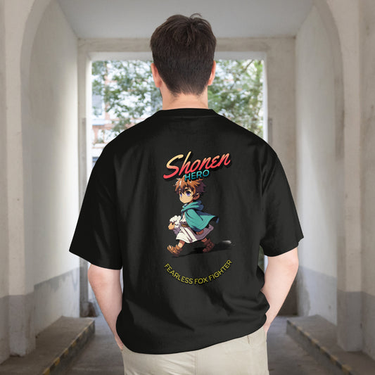 Anime Shonen Hero Oversized T-Shirt – Fearless Fox Fighter Graphic Tee for Men