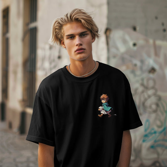 Anime Shonen Hero Oversized T-Shirt – Fearless Fox Fighter Graphic Tee for Men